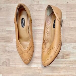 Vintage Pointed Leather Kitten Wedge Heel